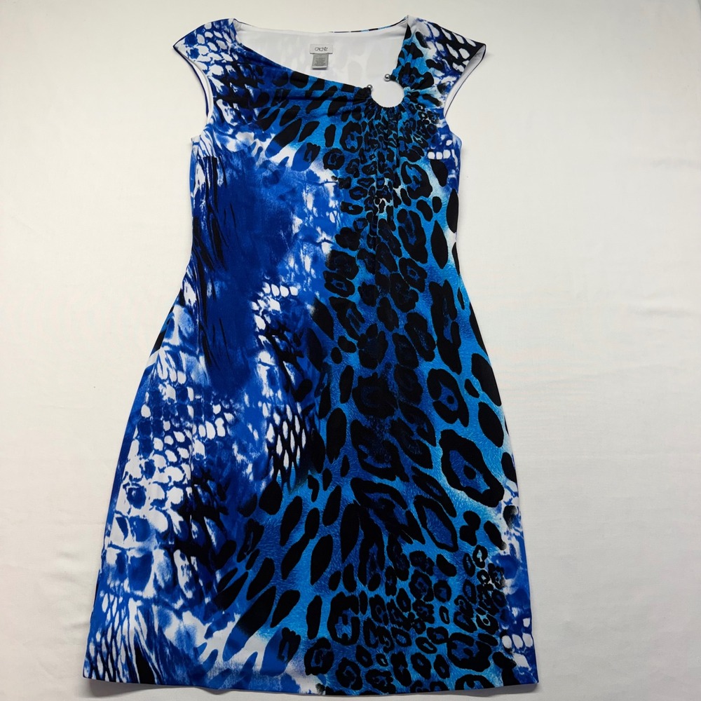 Cache Dress 10 Blue Black Animal Print Keyhole Shift Cocktail Y2K USA